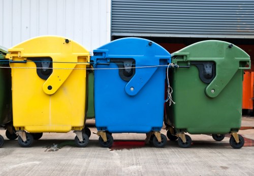 Construction site with waste removal containers in Regents Park